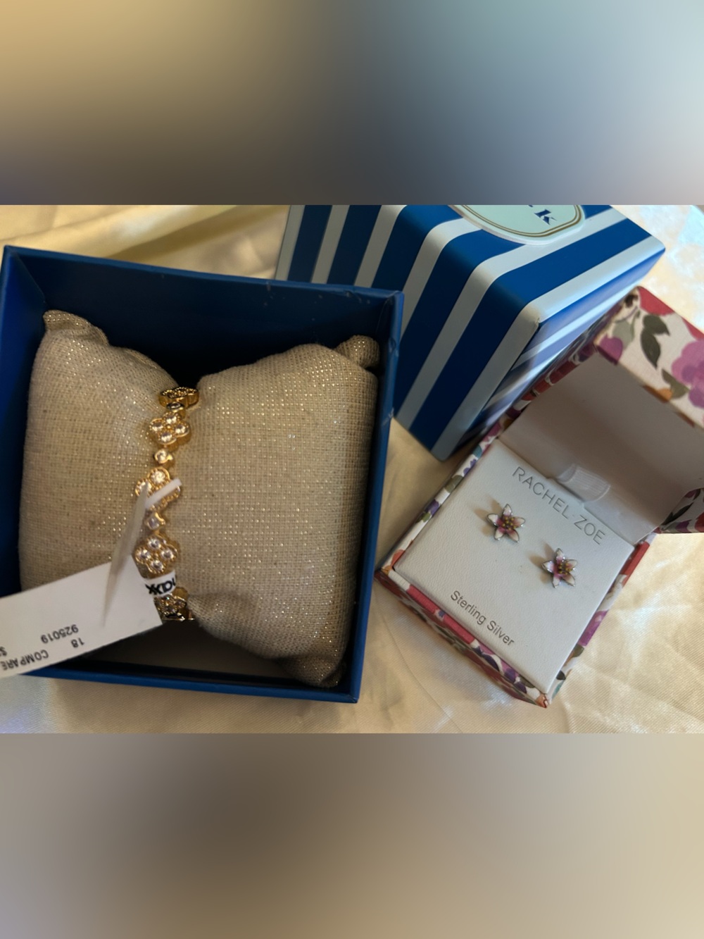 Rachel Zoe Flower Sterling Silver Earrings and Piper K Gold Bangle Set - NIP